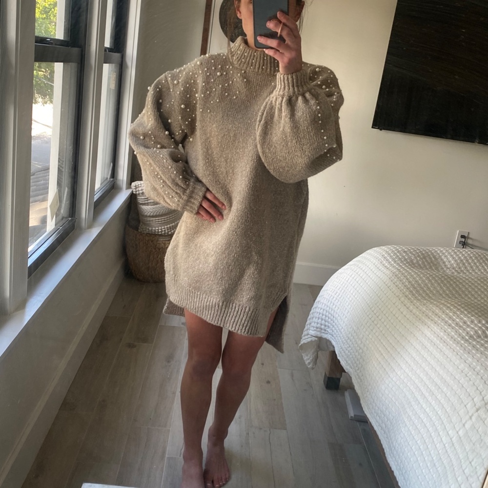 Sweater dress with pearl detail